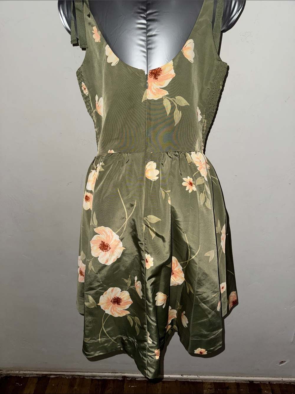 Old Navy Olive Green Floral Tie-Shoulder Mini Dress - Picture 3 of 5
